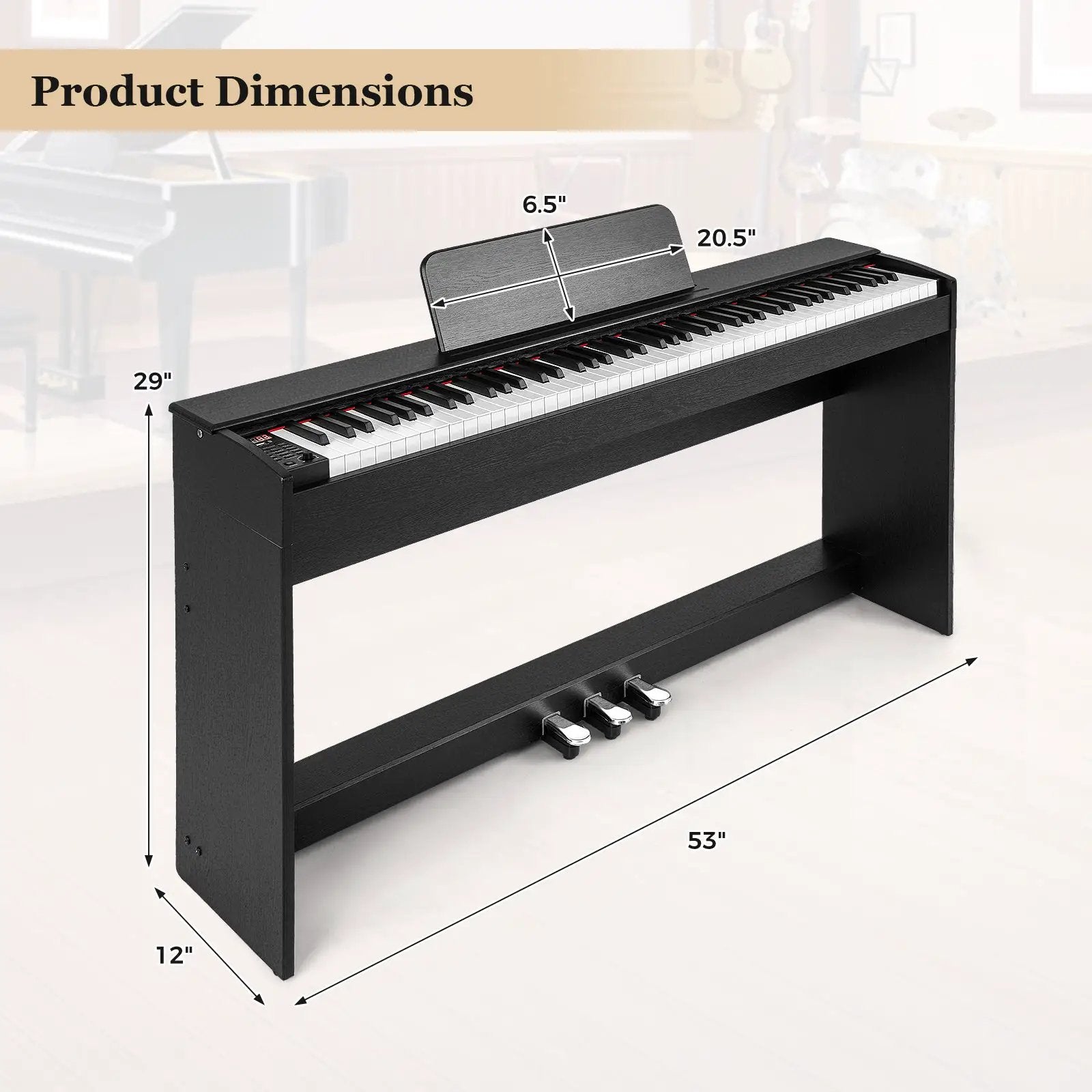 88-Key Hammer Action Weighted Keyboard with Furniture Stand-Black by DirectDeals