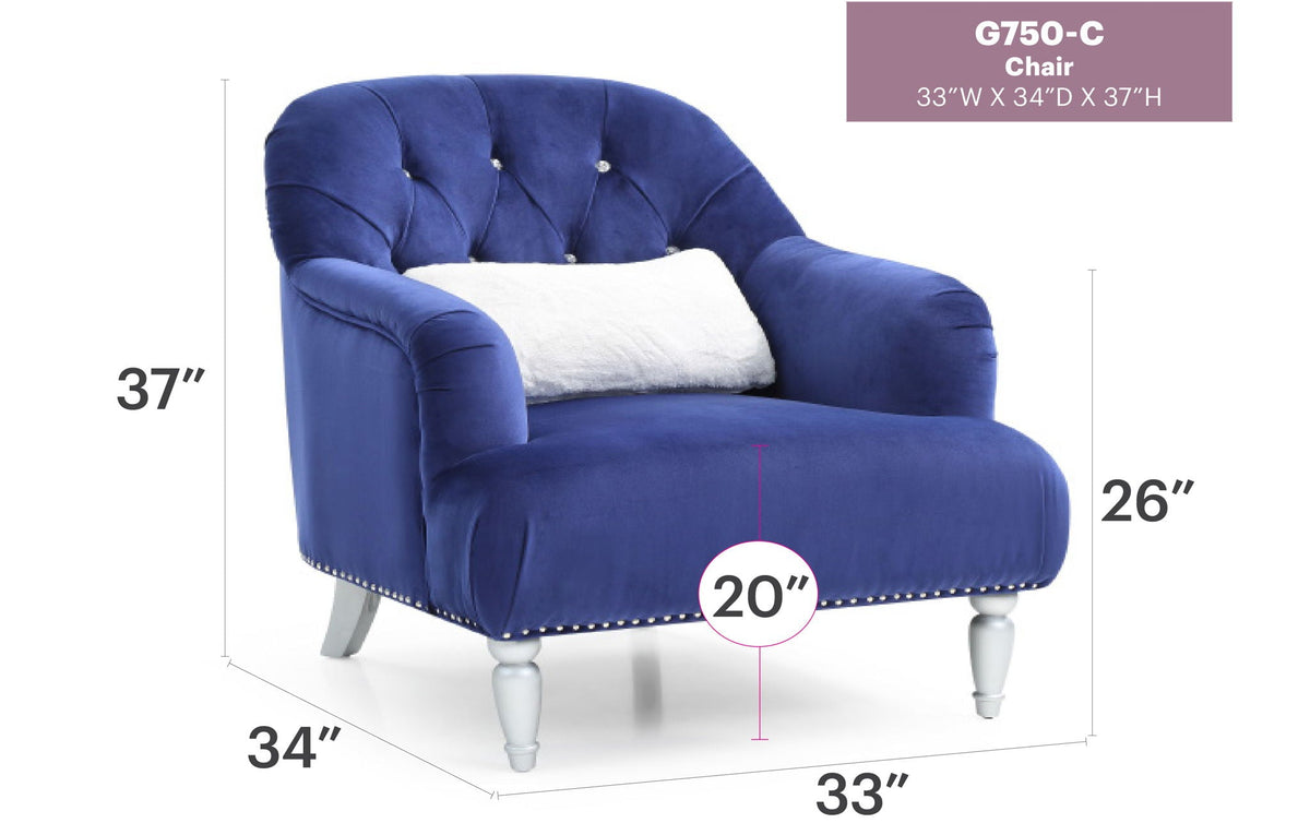 Elegant Traditional Armchair with Tufted Micro Suede and Nailhead Trim - Blue or Dark Gray, photo 5 of 10