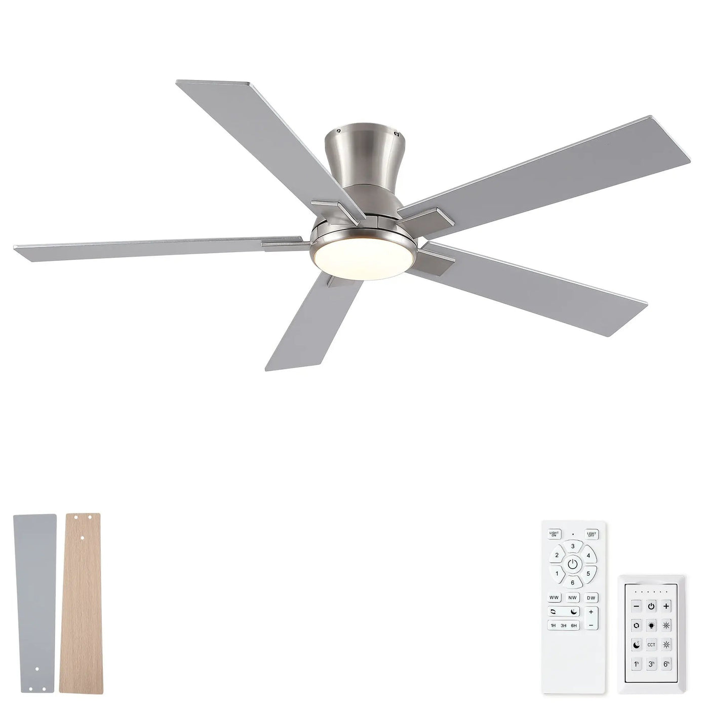 Low Profile Flush Mount Intergrated LED Ceiling Fan With Light And Reversible Quiet Motor by HouseOfZazla