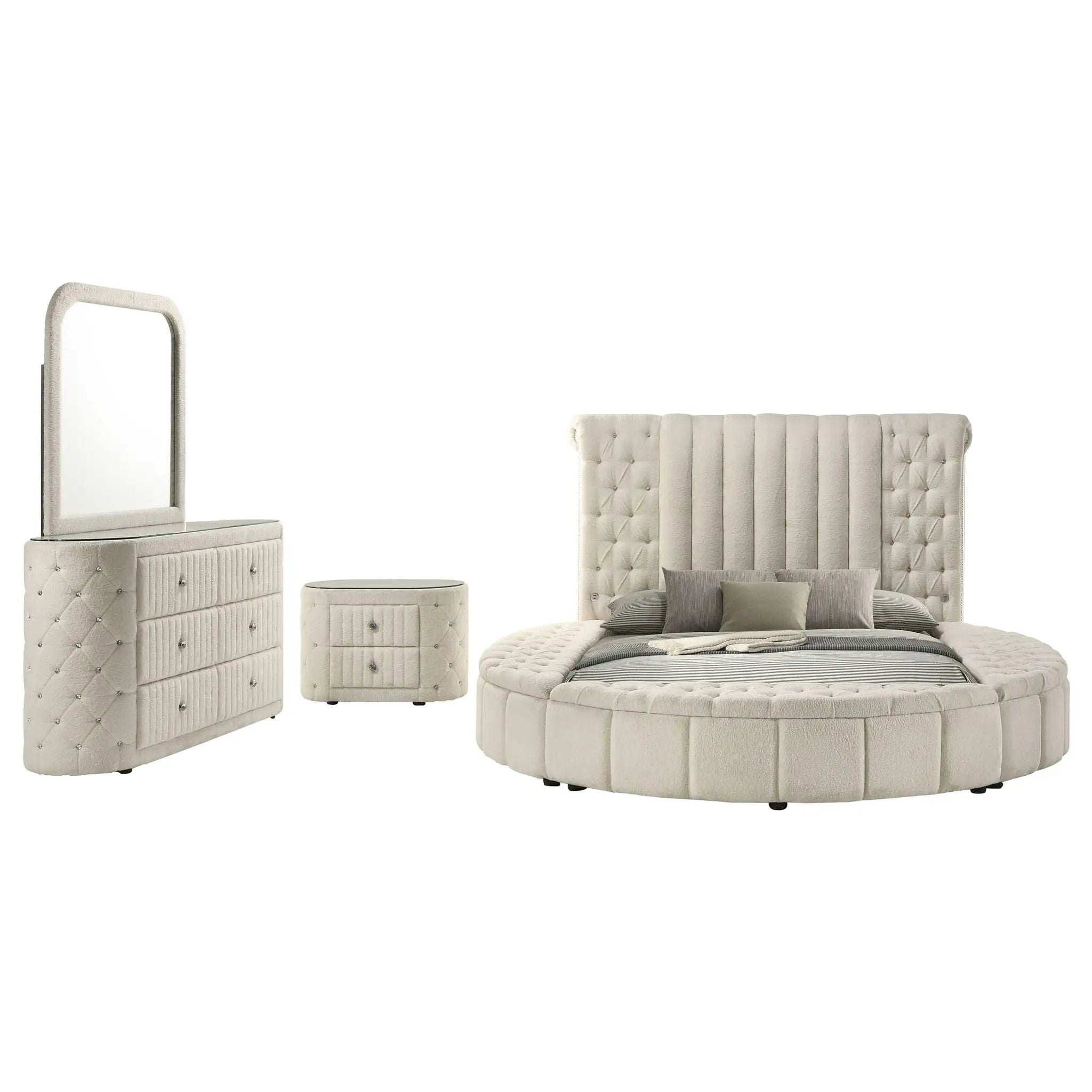 Sonya 4-piece Upholstered Queen Bedroom Set Ivory by Unique Piece Furniture