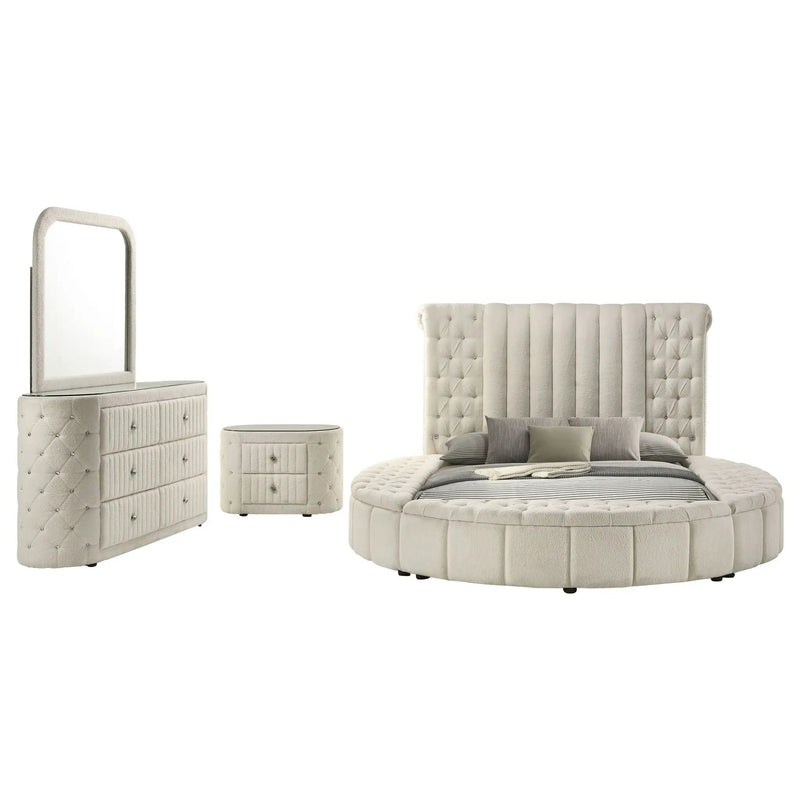 Sonya 4-piece Upholstered Queen Bedroom Set Ivory by Unique Piece Furniture