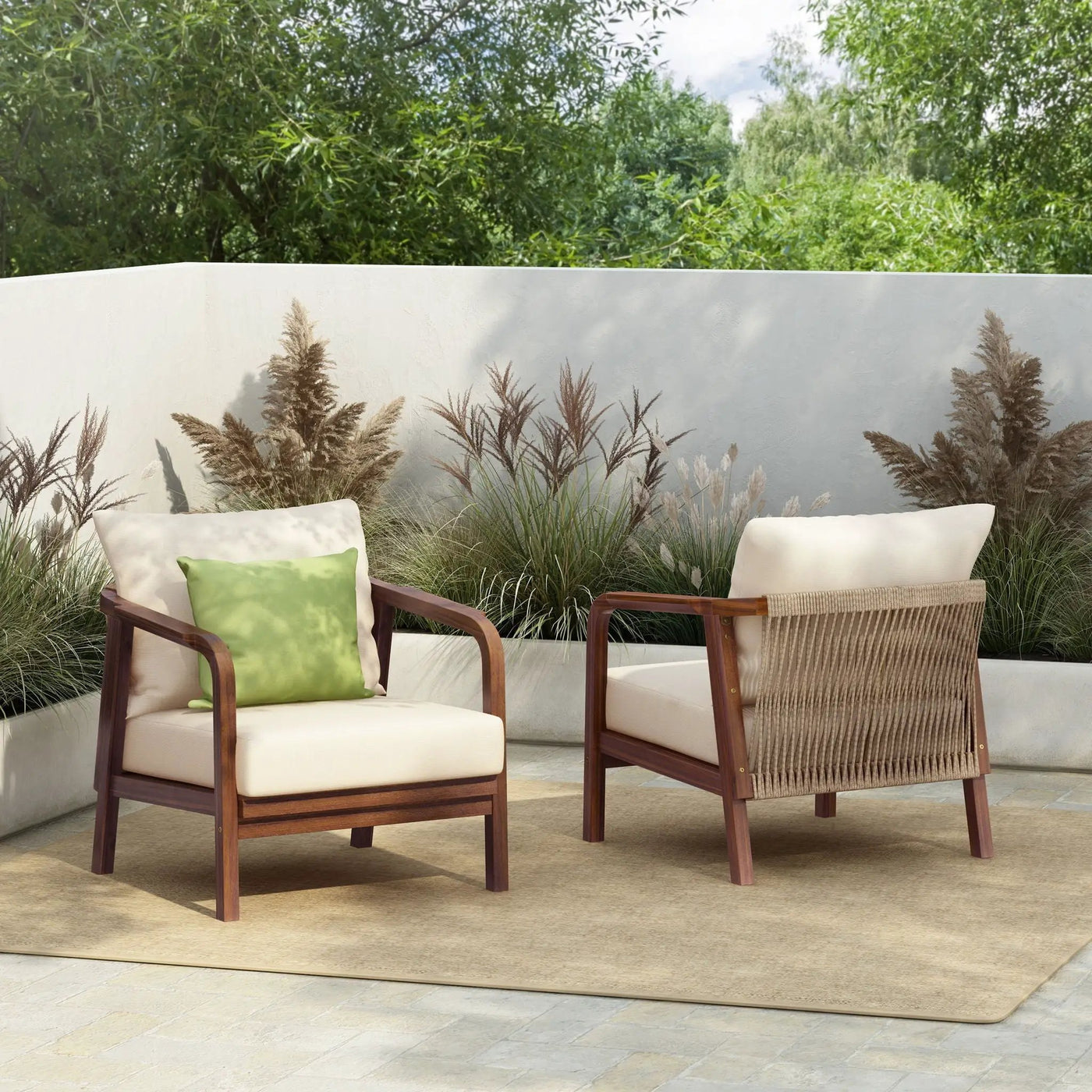 Outdoor Lounge Chair With Woven Backrest and Solid Wood Frame by HouseOfZazla