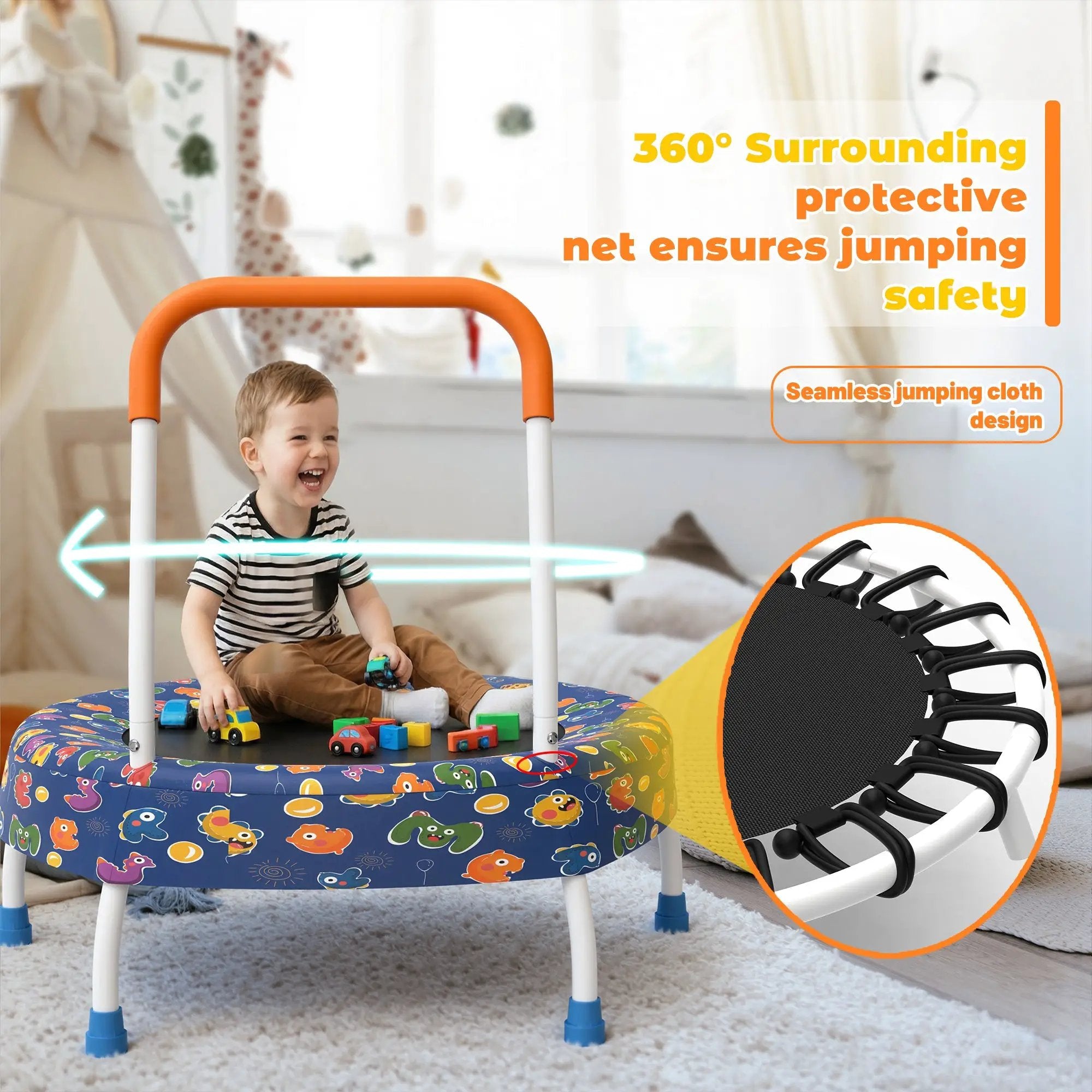 28-Inch Toddler Trampoline for Kids with Handle by HouseOfZazla