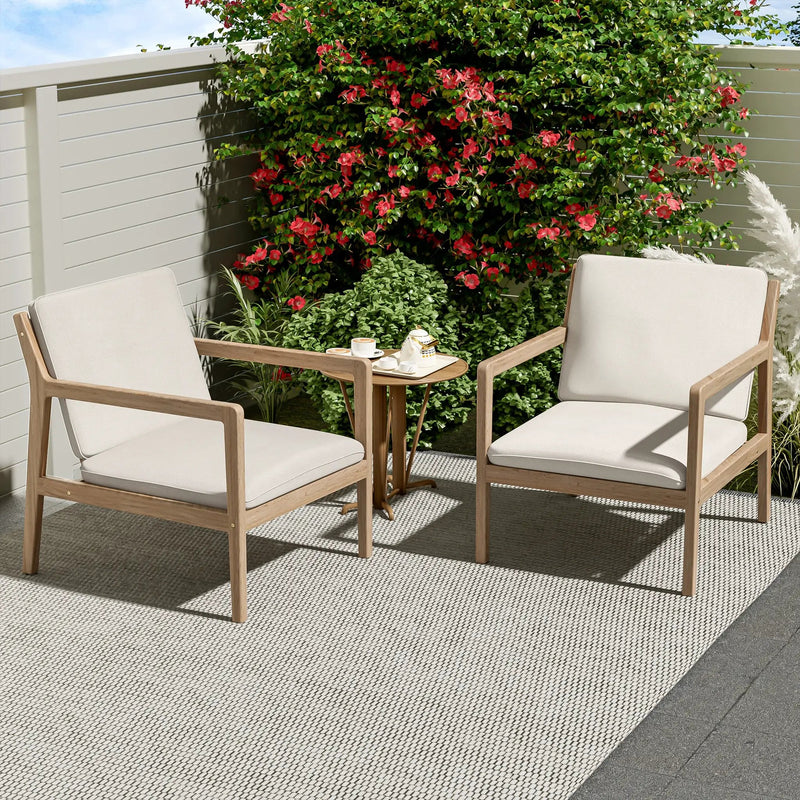 Outdoor Acacia Wood Armchair, Set of 2, Patio Club Chair with Cushions, Light Teak by HouseOfZazla