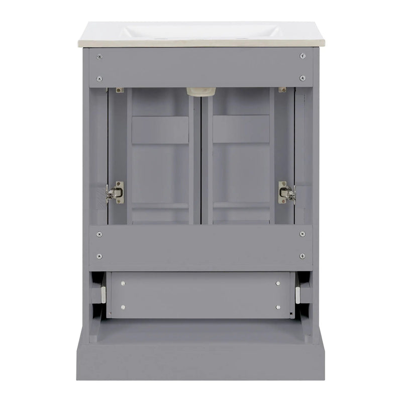 Bathroom Vanity With Sink, 1 Divided Drawer And 2 Soft Close Doors With Double Shelf