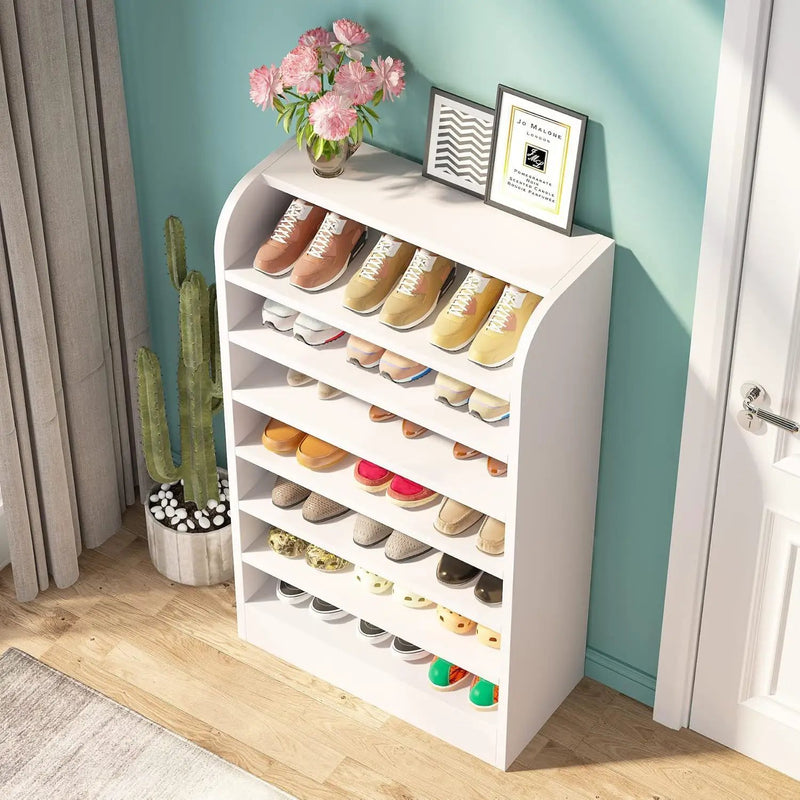 8 Tier Tall Shoe Rack, Wooden Shoe Storage Cabinet, Entryway Organizer - White by HouseOfZazla