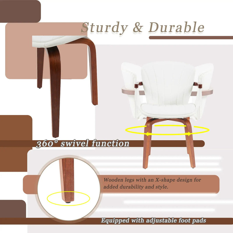 Bentwood Swivel Dining Chairs (Set of 2) - White / Walnut by Unique Piece Furniture