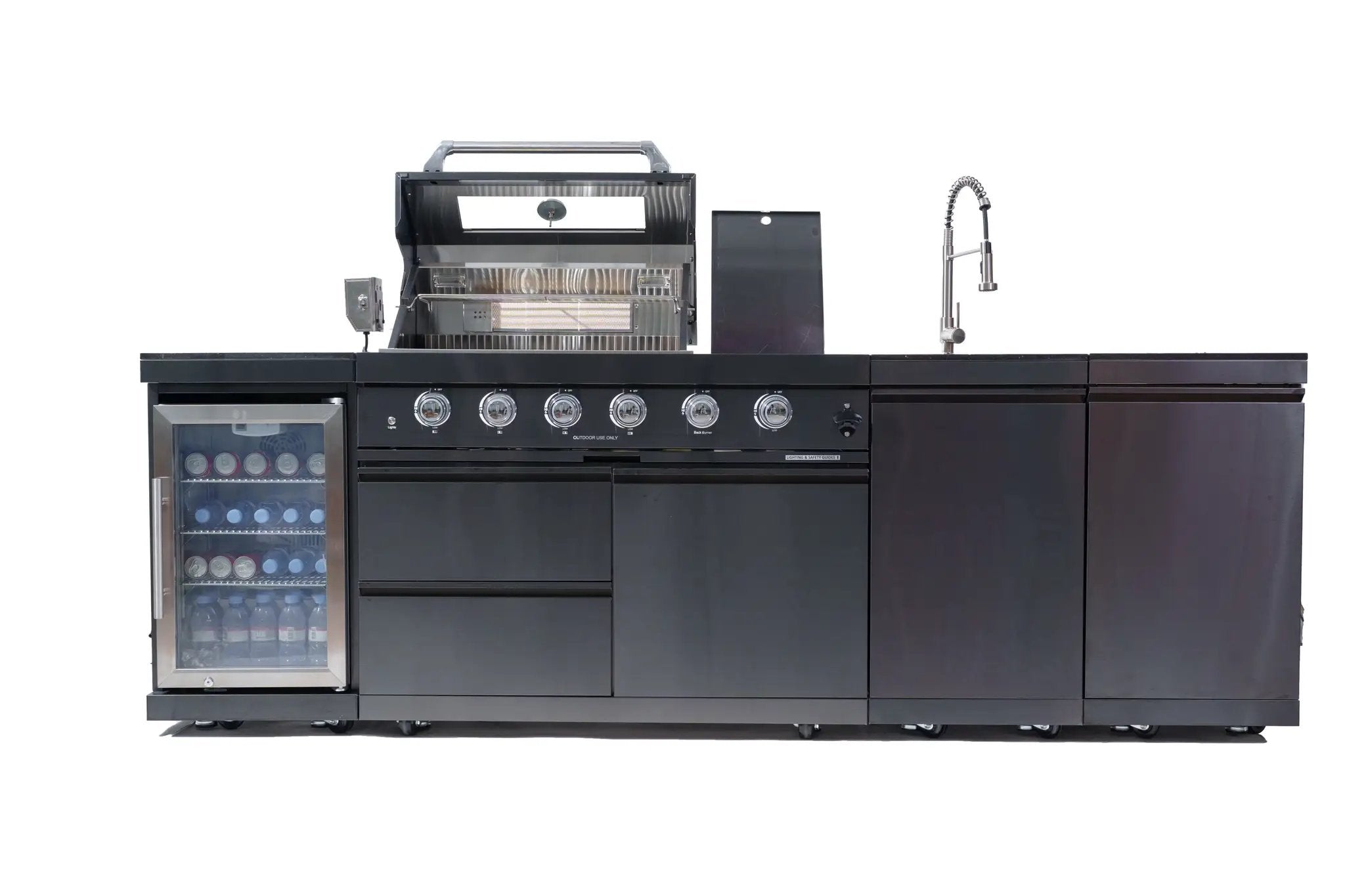 104" 4-Burner 72000 BTU Black Outdoor Kitchen Island Grill with Storage Cabinets & Drawers by Chery Industrial