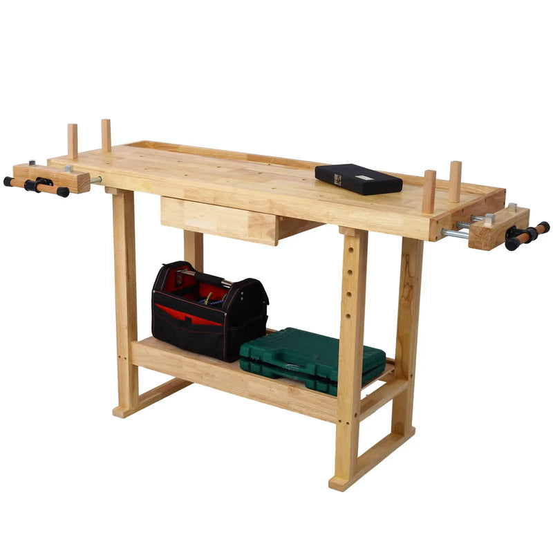 55" Wood Workbench For Garage Workshop And Home - Natural by HouseOfZazla