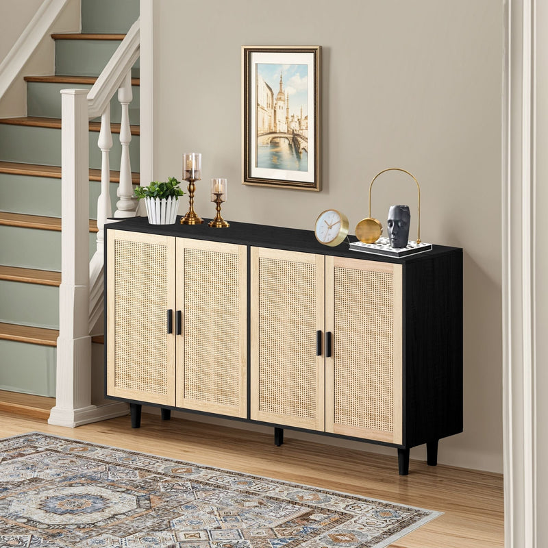 Elegant And Functional 4 Door Rattan Decorative Storage Cabinet by HouseOfZazla