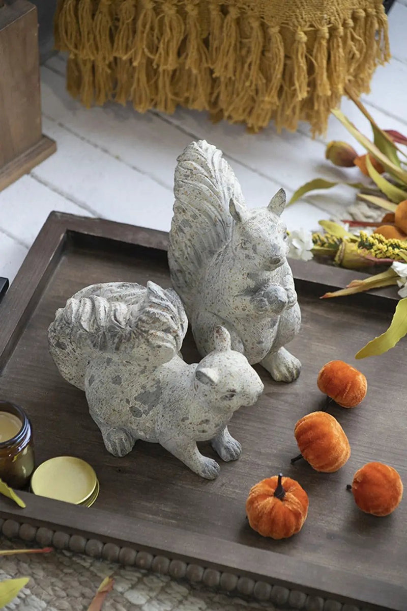 Resin Standing & Lying Down Squirrel Rustic, For Harvest Festival Fall Festival & Thanksgiving Table Decorations (Set of 2) - Antique Cream by HouseOfZazla