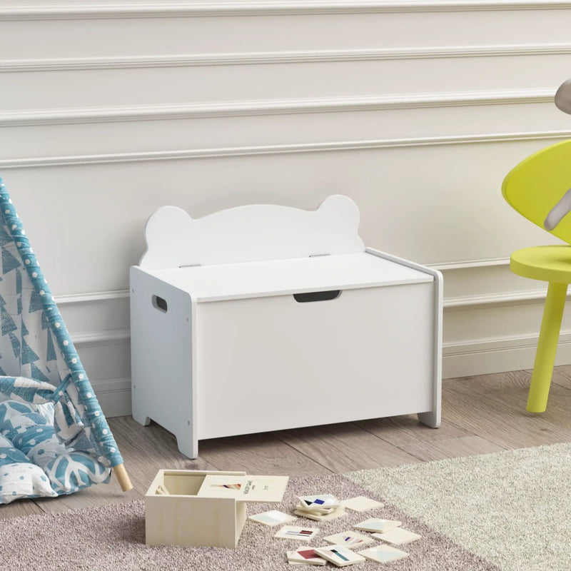 Toy Box With Bear Headboard, Organizer Storage Chest - White by HouseOfZazla