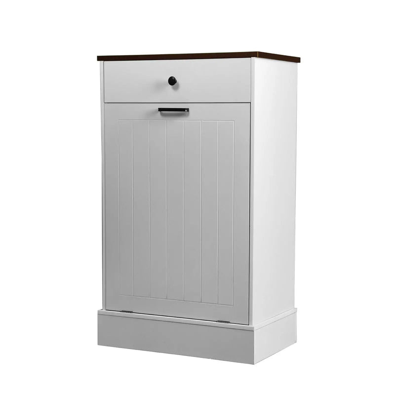 Tilt Out Trash Cabinet With Drawer, 10 Gallon Hamper - White by HouseOfZazla
