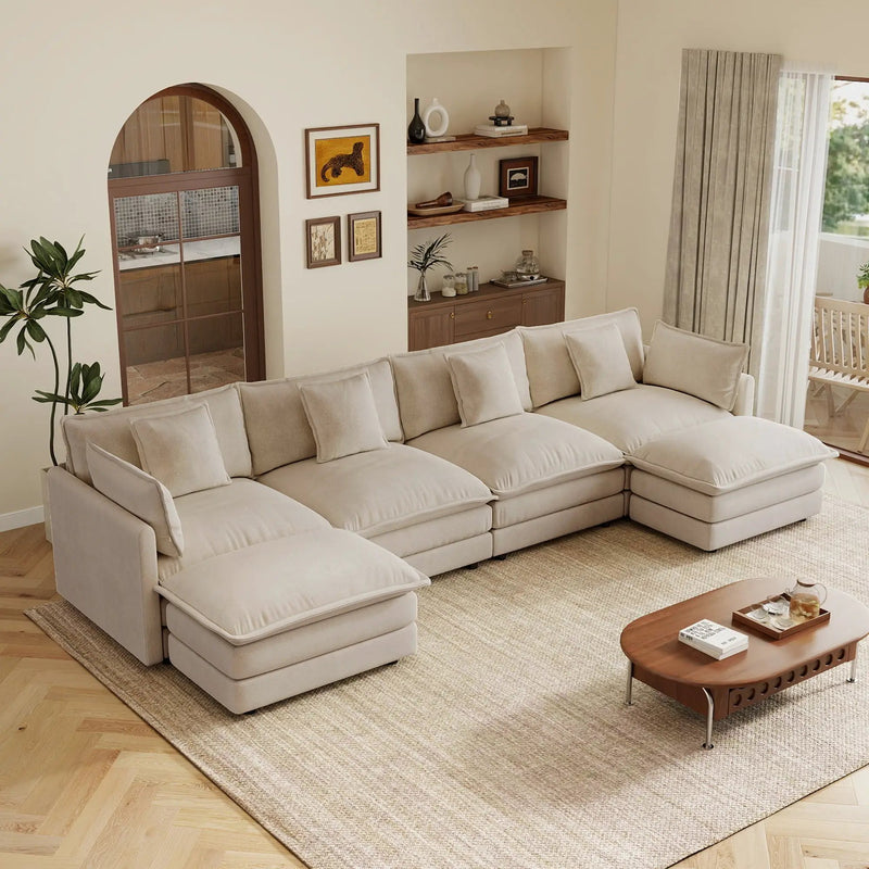 Oversized U Shape Sofa with 2 Ottomans in Light Coffee by HouseOfZazla