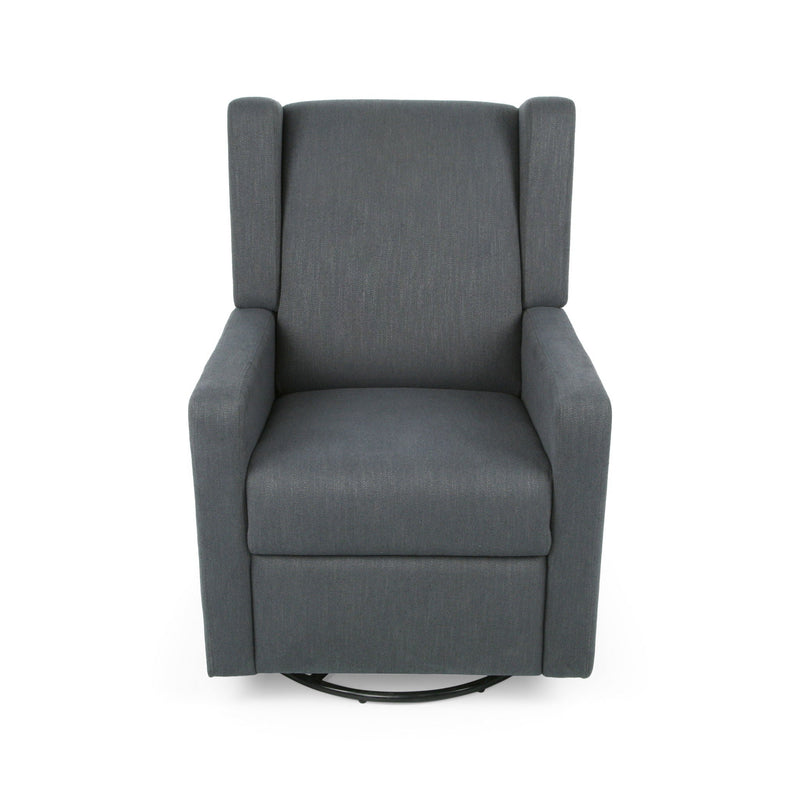 Landau Contemporary Fabric Upholstered Swivel Recliner with Manual Lever - Dark Gray