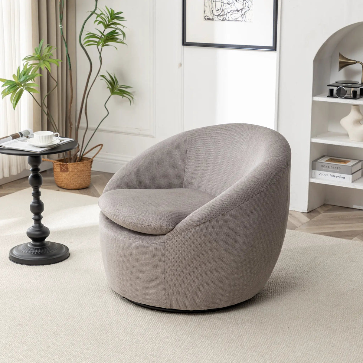 Winnie Modern Teddy Fabric Barrel Chair - 360° Swivel by HouseOfZazla