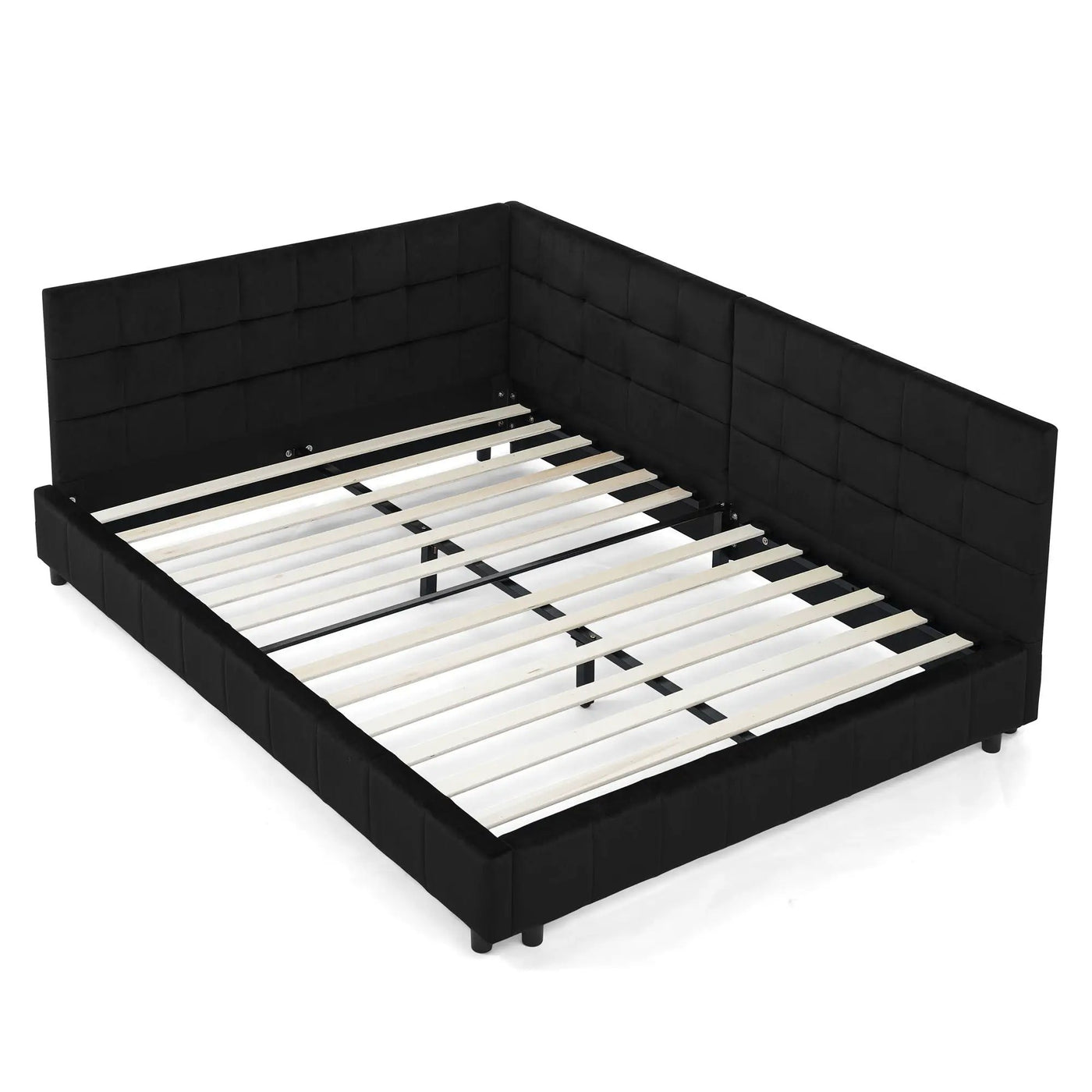 Mid-Century Storage Upholstered Tufted Bed Frame With Backrest And Armrests by HouseOfZazla