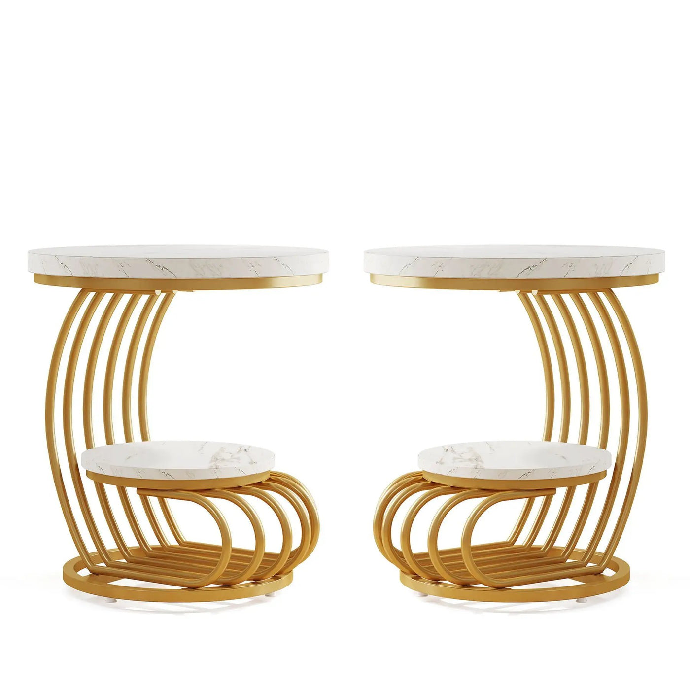 Round Vintage End Table With 2 Tier Storage by HouseOfZazla