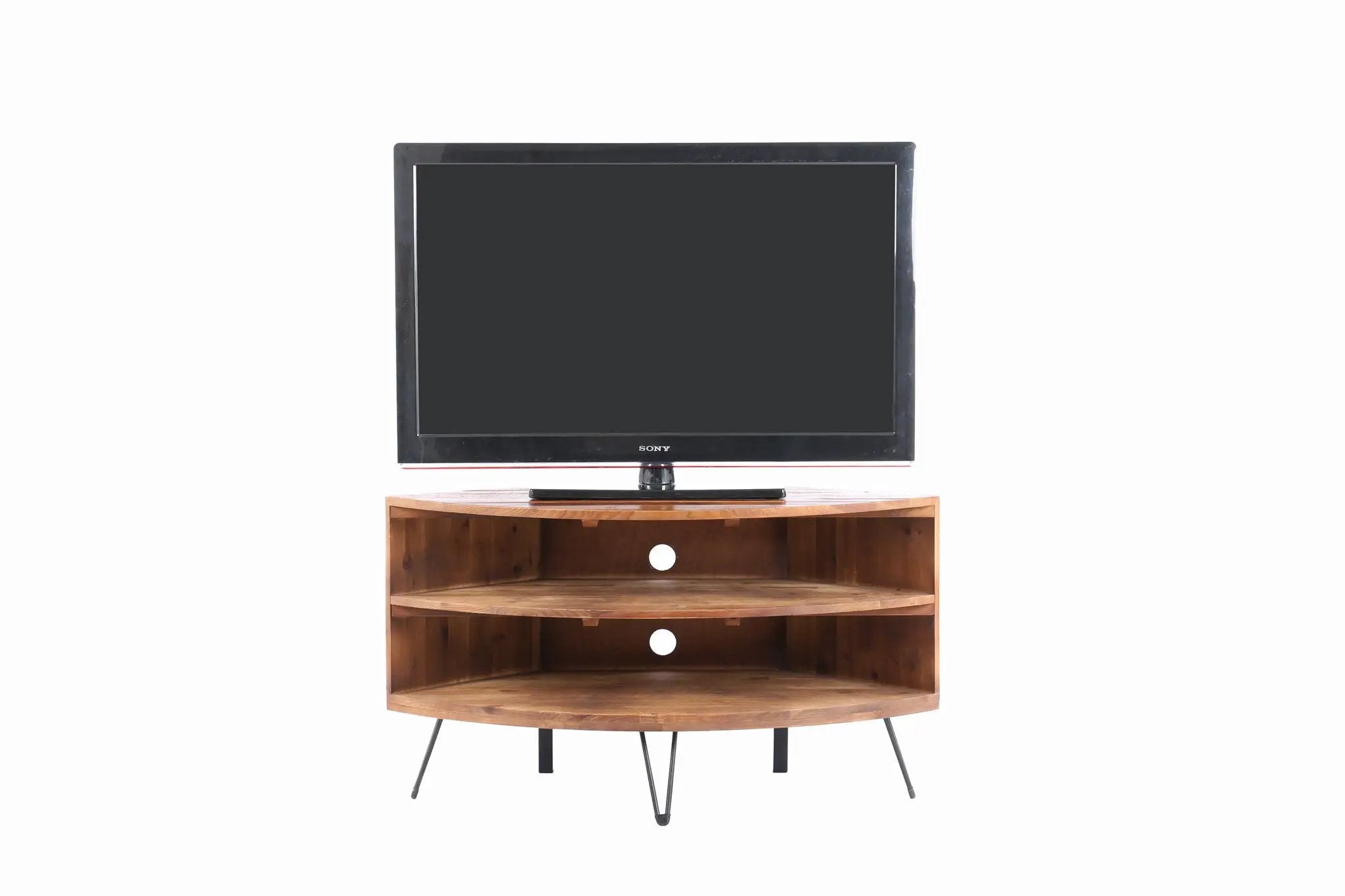 Fan Shape Reclaimed Wood Corner Media Table For Living Room Wise Use Your Space - Natural by Unique Piece Furniture