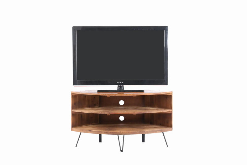Fan Shape Reclaimed Wood Corner Media Table For Living Room Wise Use Your Space - Natural by HouseOfZazla