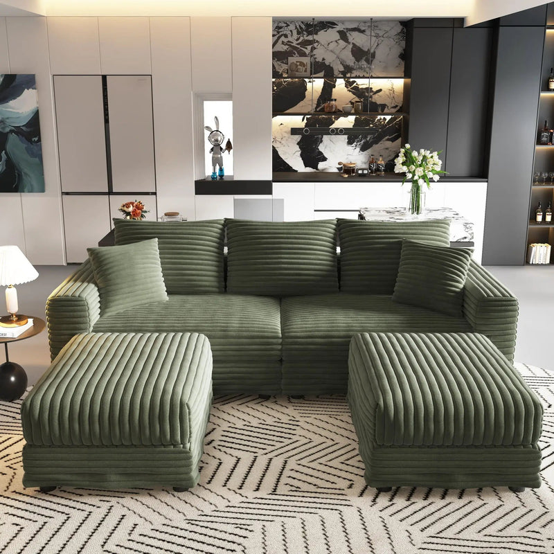 Convertible Deep Seat Sofa With Soft Pillows And Ottomans
