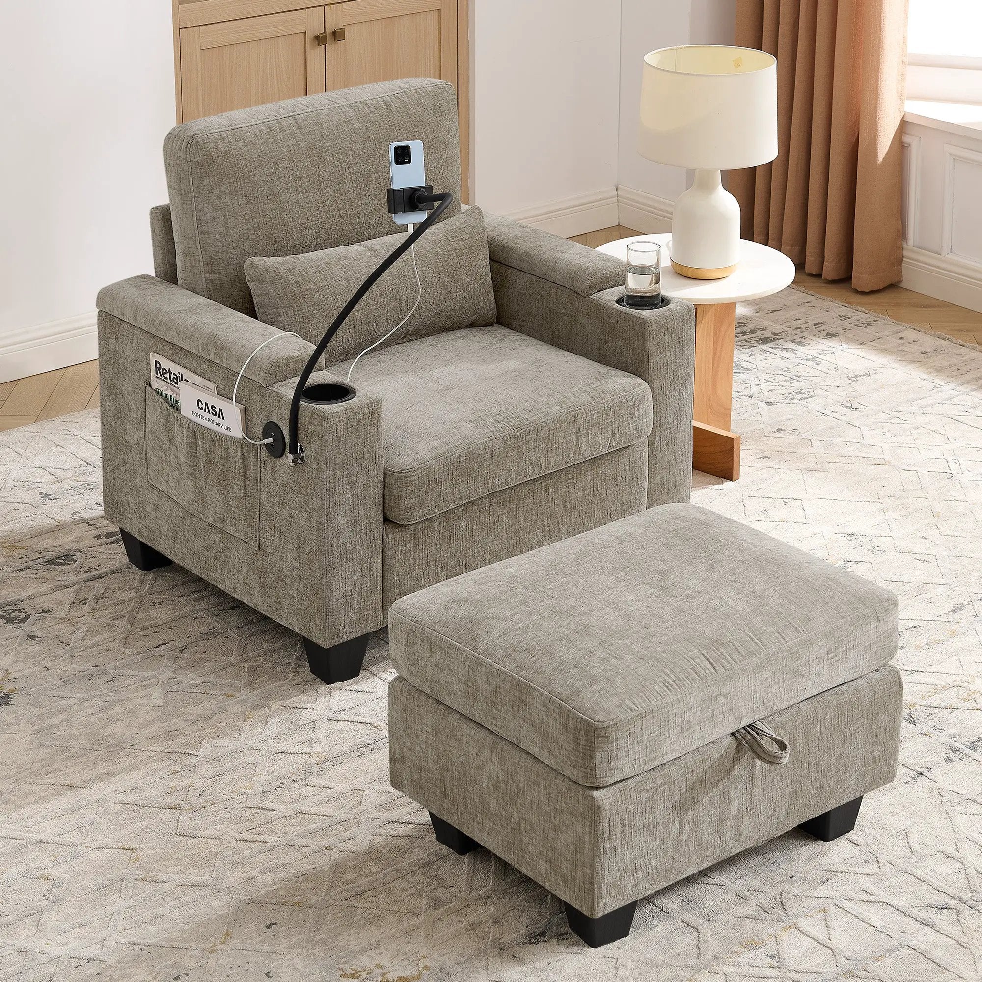 Single Sofa Recliner with Manually Adjustable Backrest - Brown by HouseOfZazla