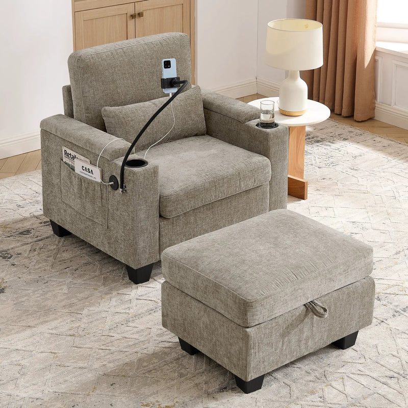 Single Sofa Recliner with Manually Adjustable Backrest - Brown by HouseOfZazla