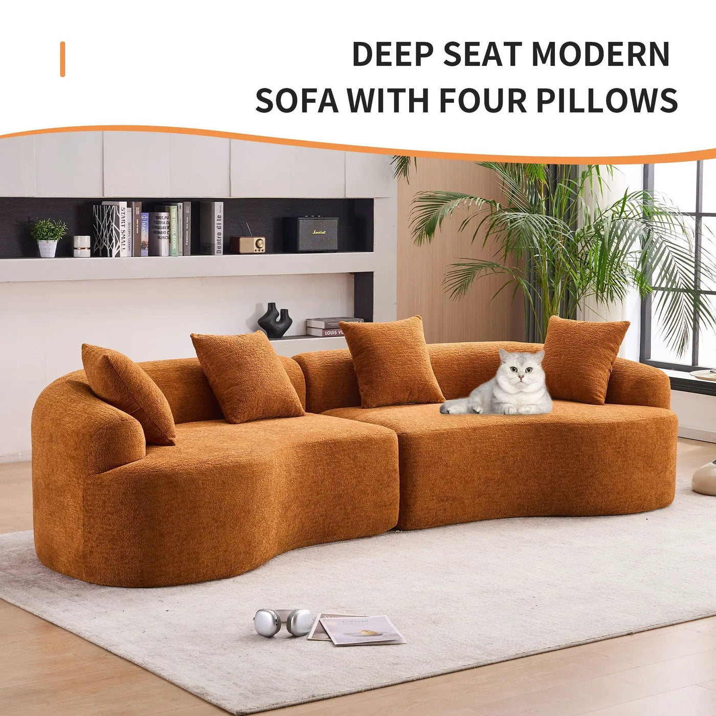 4 Seater Sofa With Fabric, 30D, 60 Hardness Full Sponge, 4 Pillow For Living Room, Home Furniture Sleeper Sectional Sofa For Apartment by HouseOfZazla
