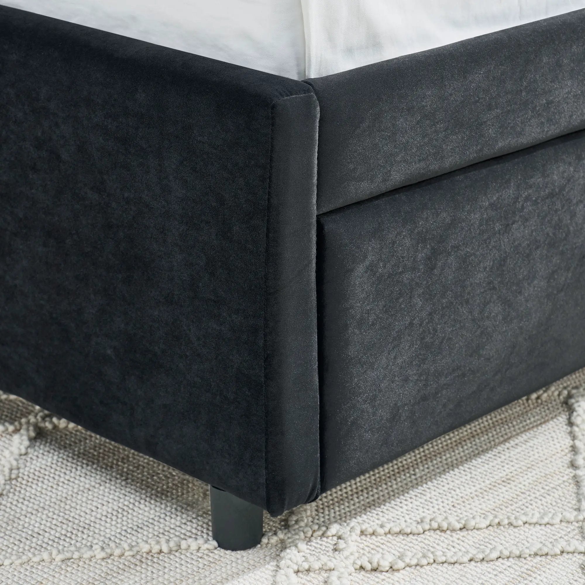 Full Size Upholstered Daybed With Trundle, Tufted Backrest And Armrests - Black