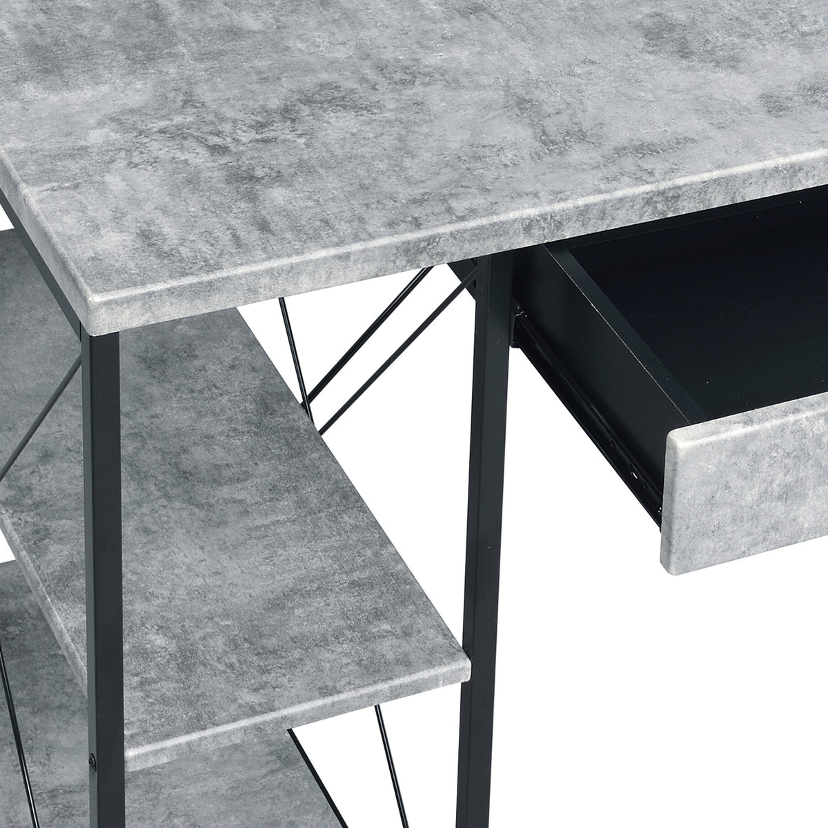 Grey and Black Desk with Drawer - Wood and Metal, photo 7 of 8