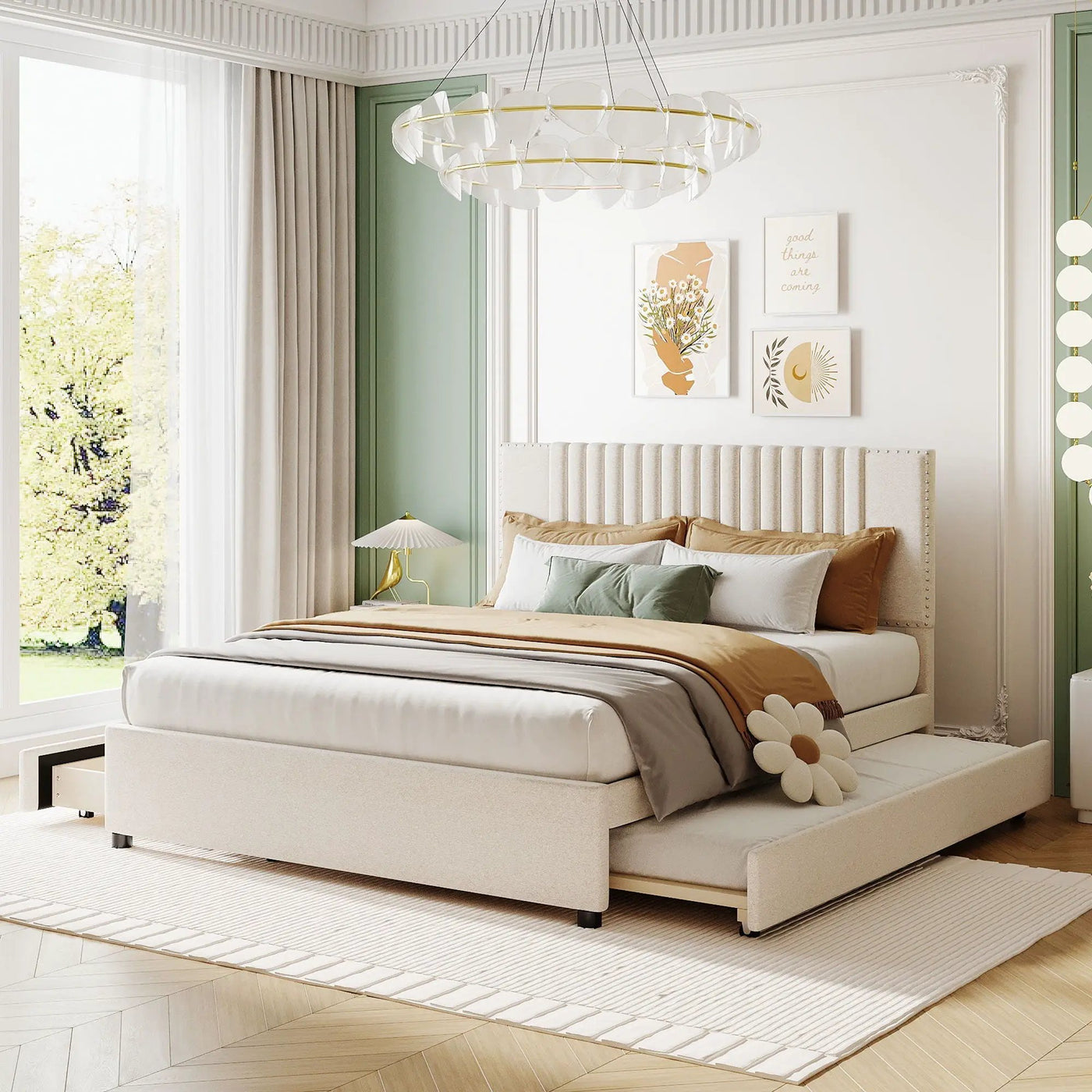 Upholstered Platform Bed With Drawers, Classic Headboard Design by HouseOfZazla