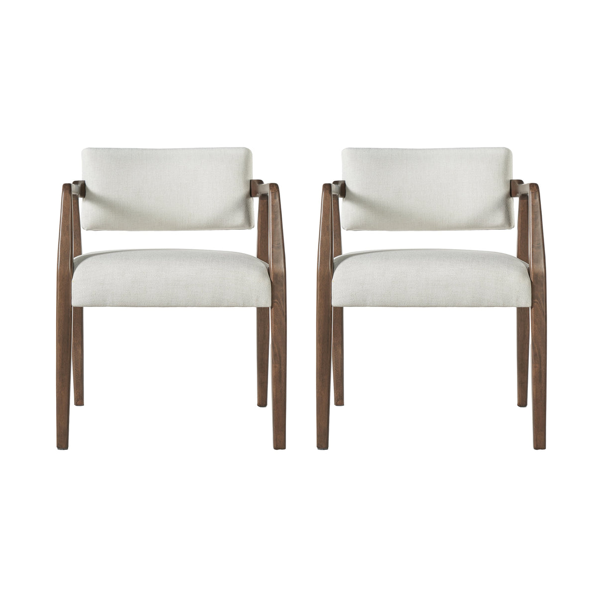 Mid-Century Rubber Wood Upholstered Dining Armchair Set of 2 - Beige, photo 4 of 10