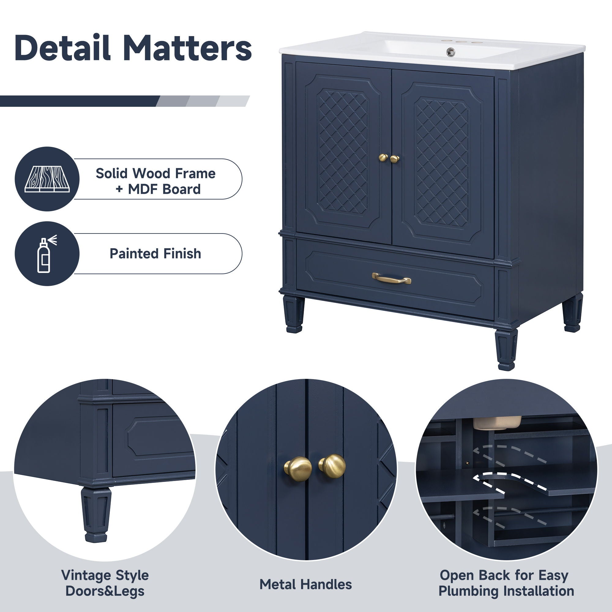 Bathroom Vanity With Sink, Soft Closing Door, Multi Functional Storage by HouseOfZazla
