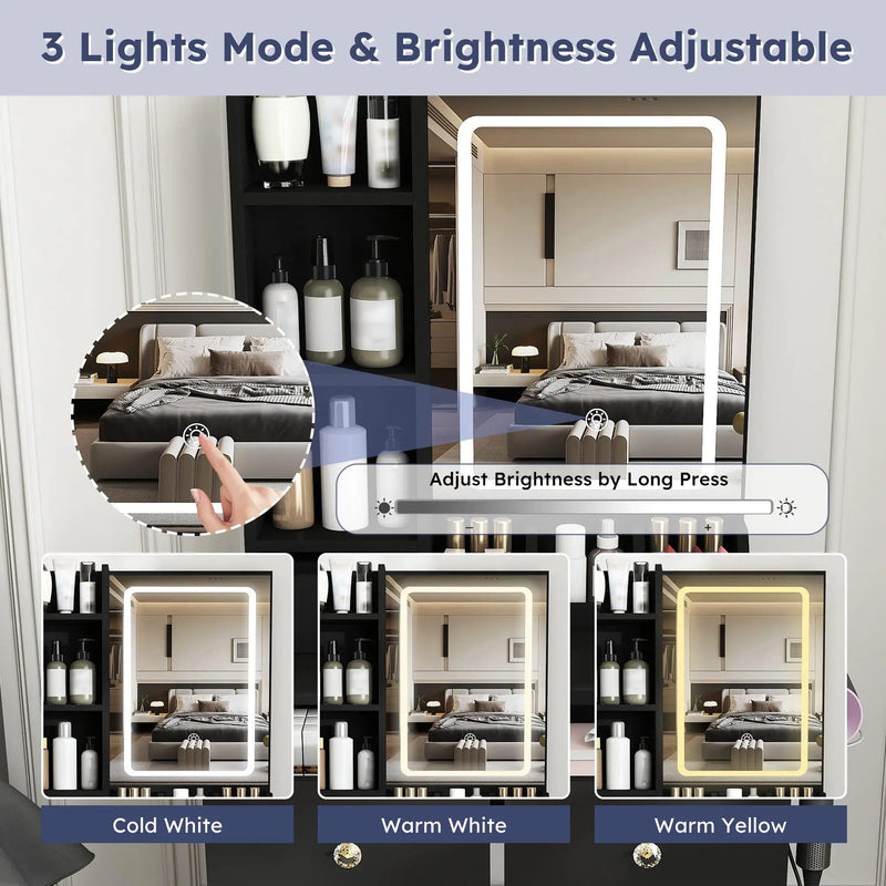 Modern Small Vanity Desk With 3 LED Lighting Modes, 3 Drawers by Unique Piece Furniture