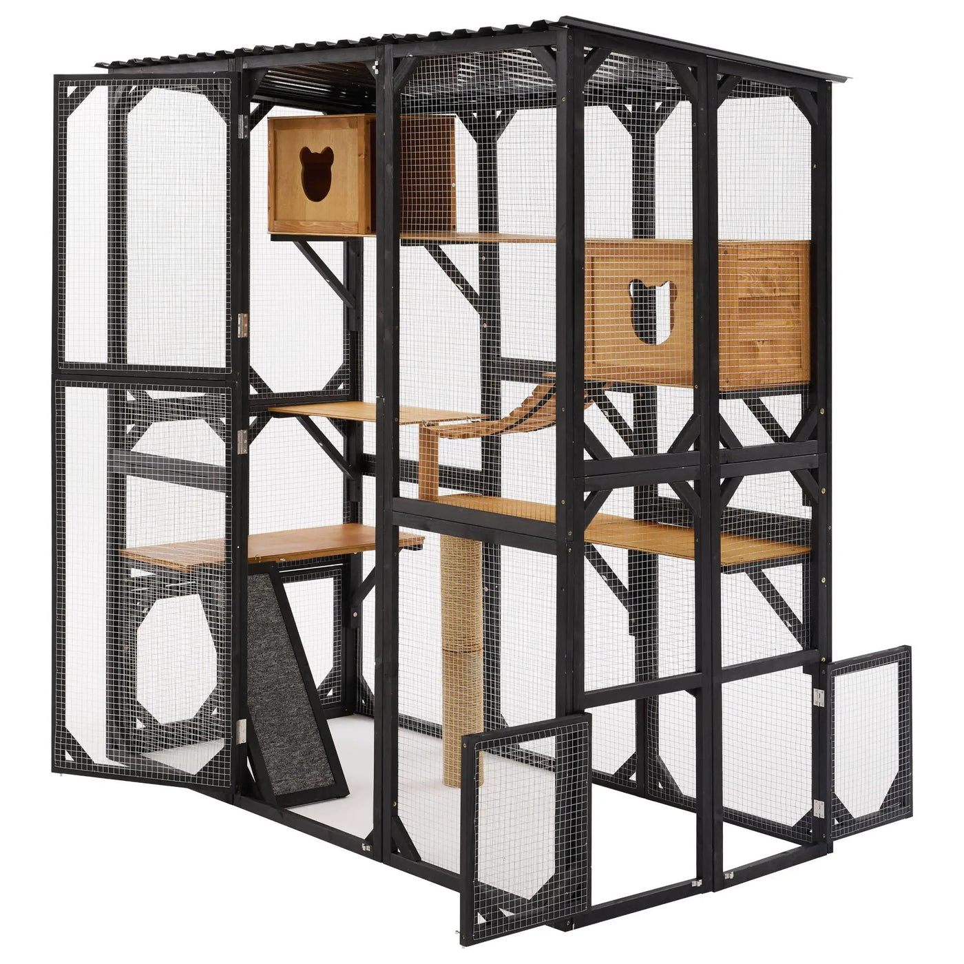 Outdoor Cat Enclosure With Sleeping Houses, Jumping Platforms, Scratching Post by HouseOfZazla