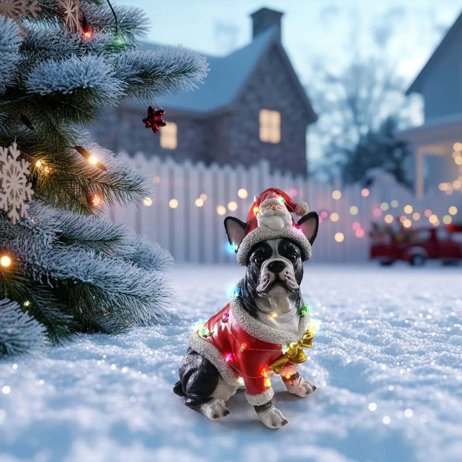 Christmas French Bulldog Statue, Holiday Dog Figurine in Santa Outfit by HouseOfZazla