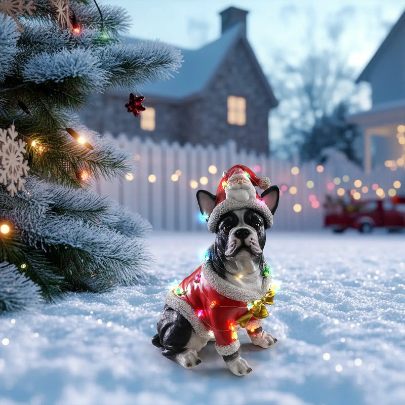 Christmas French Bulldog Statue, Holiday Dog Figurine in Santa Outfit by HouseOfZazla