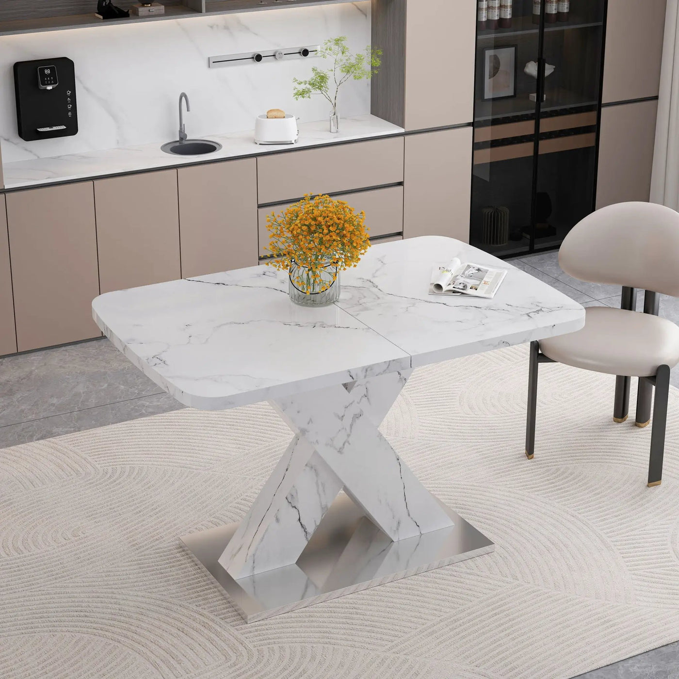 Modern Rectangle Dining Table With Stretchable TopAnd X Shape Legs by HouseOfZazla