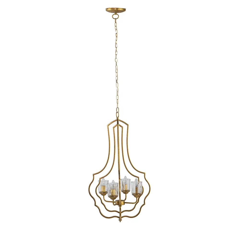 4 Light Metal Chandelier, Hanging Light Fixture With Adjustable Chain For Kitchen, Bulb Not Included - Gold by Unique Piece Furniture