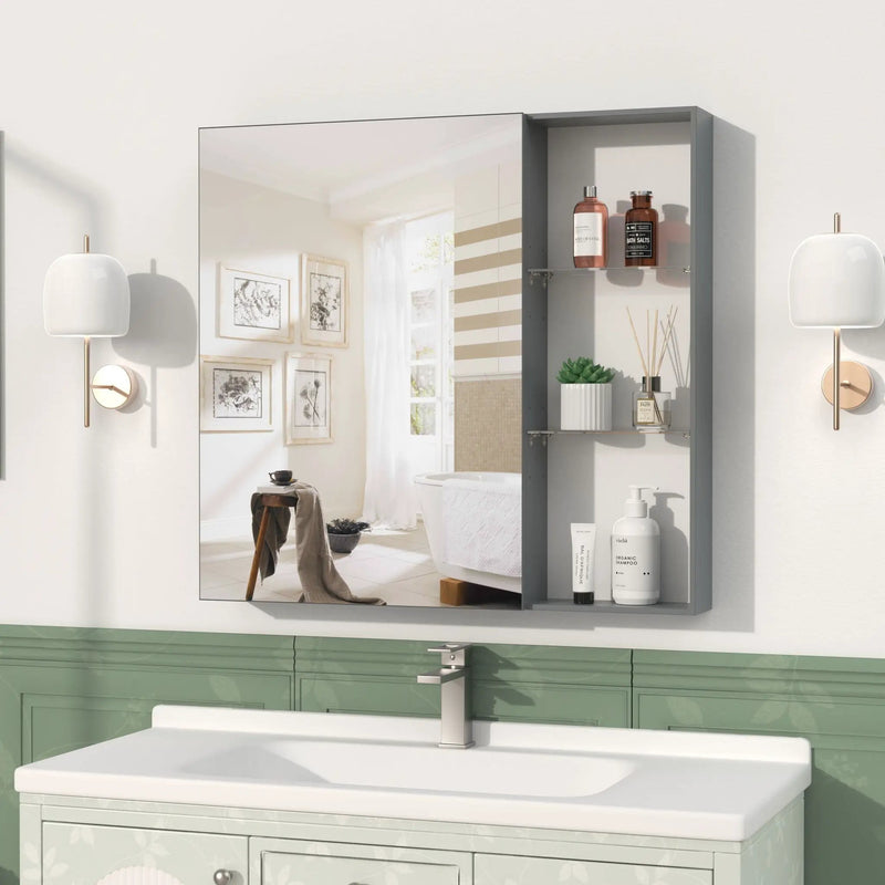Medicine Cabinet, Wall Mounted Bathroom Mirror With Storage, Adjustable Shelves - Black Brown by Unique Piece Furniture