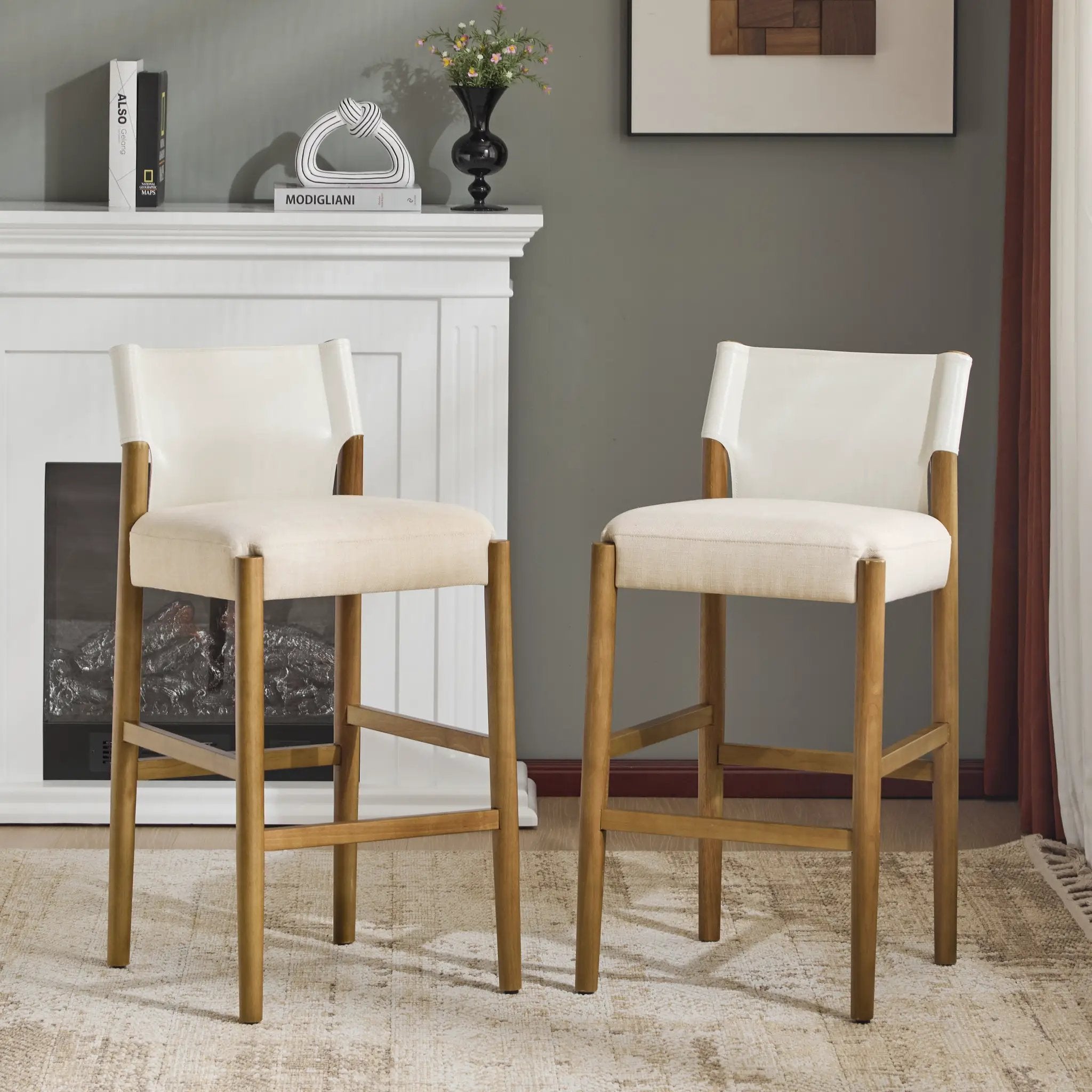 28.5'' Modern Solid Wood Bar Stool with Polyester Cushion - Set of 2 by HouseOfZazla