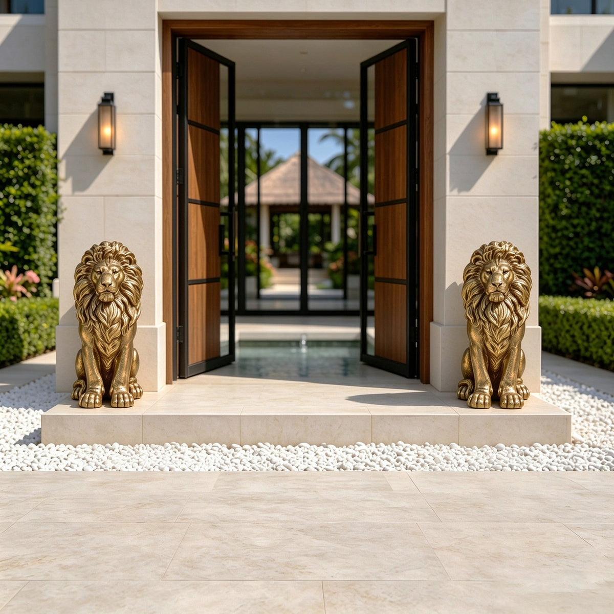 24" Outdoor Lion Statue with Weather Resistant Magnesium Oxide - Shiny