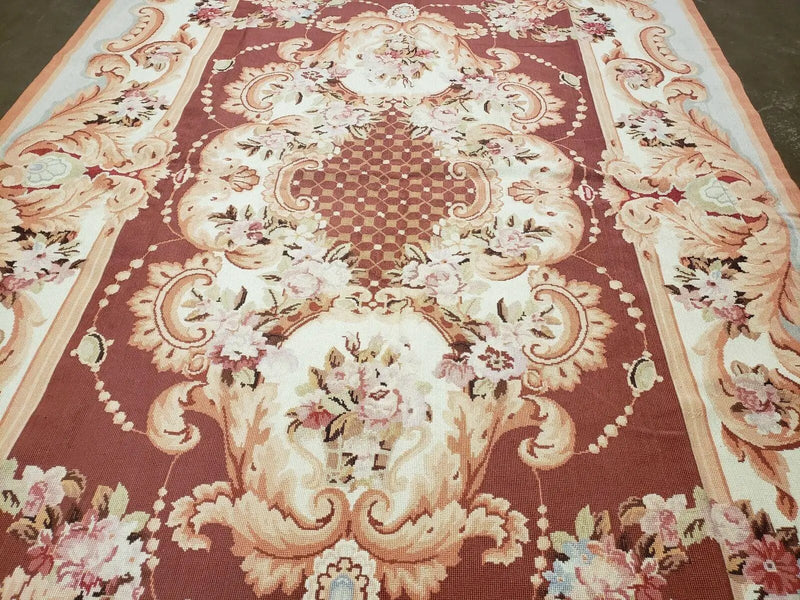 6' X 9' Vintage Handmade Chinese Needlepoint Wool Rug Flat Weave by Jewel Rugs