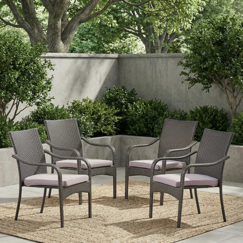 Outdoor PE Rattan Stacking Chair with Iron Frame and Cushions (Set of 4) by HouseOfZazla