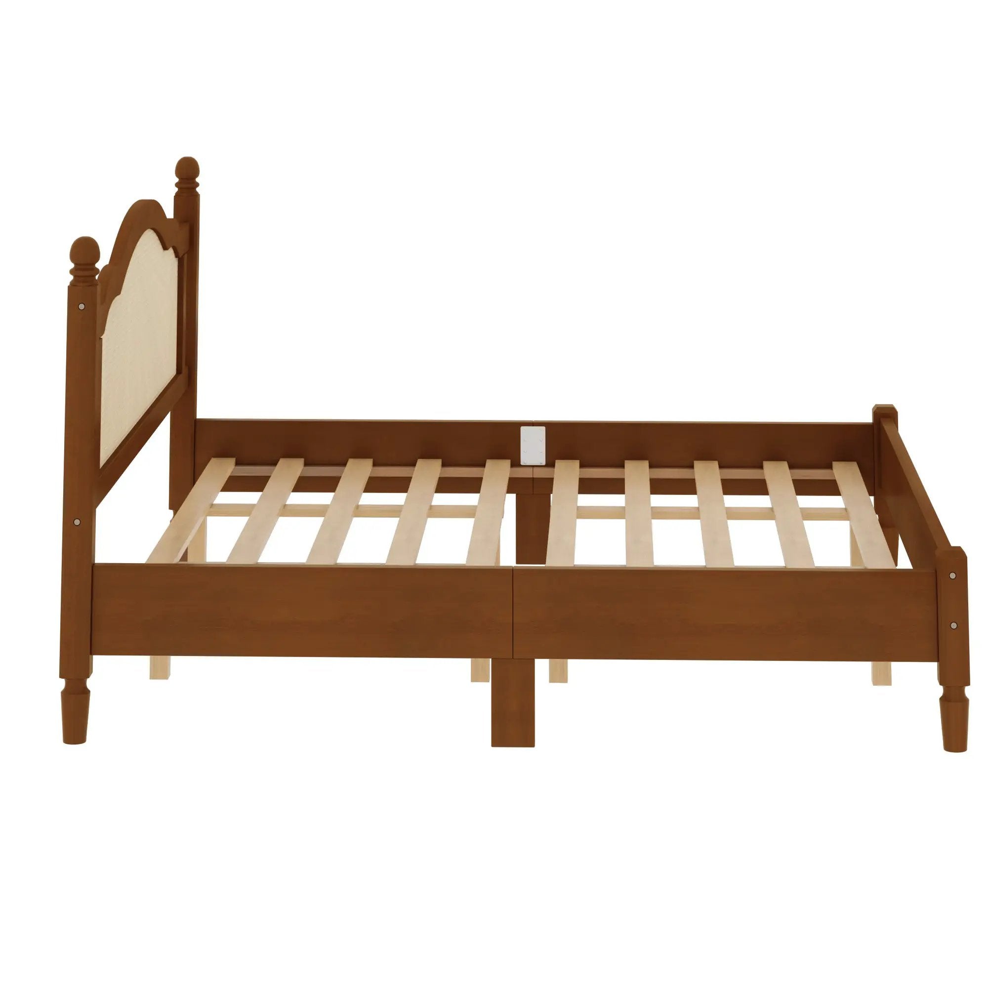 King Size Wooden Platform Bed with Rattan Headboard by HouseOfZazla