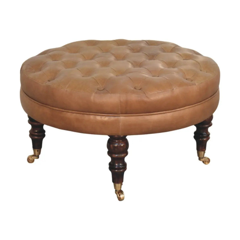 Buffalo - Round Ottoman With Castor Legs - Brown by Unique Piece Furniture