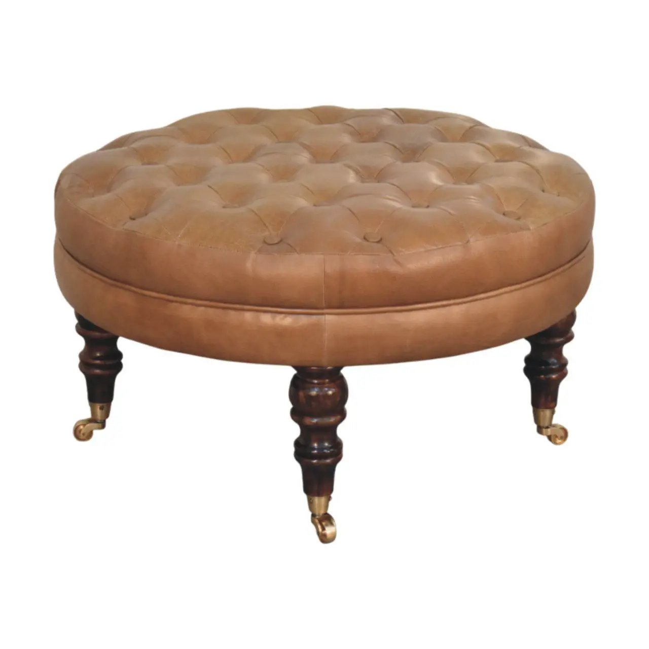Buffalo - Round Ottoman With Castor Legs - Brown by HouseOfZazla