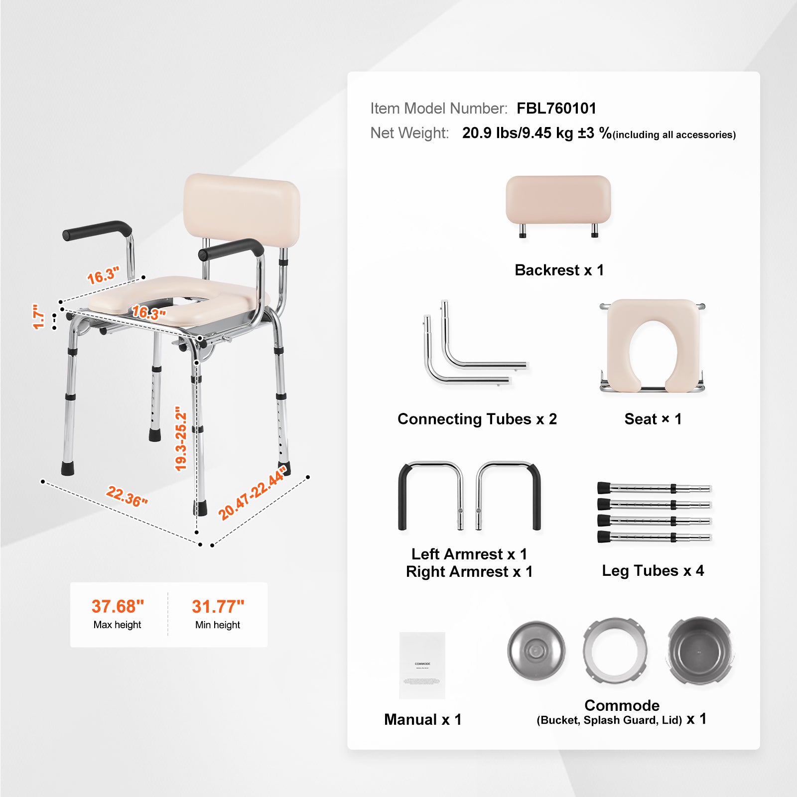 Commode Chair with Padded Seat and Adjustable Height by HouseOfZazla