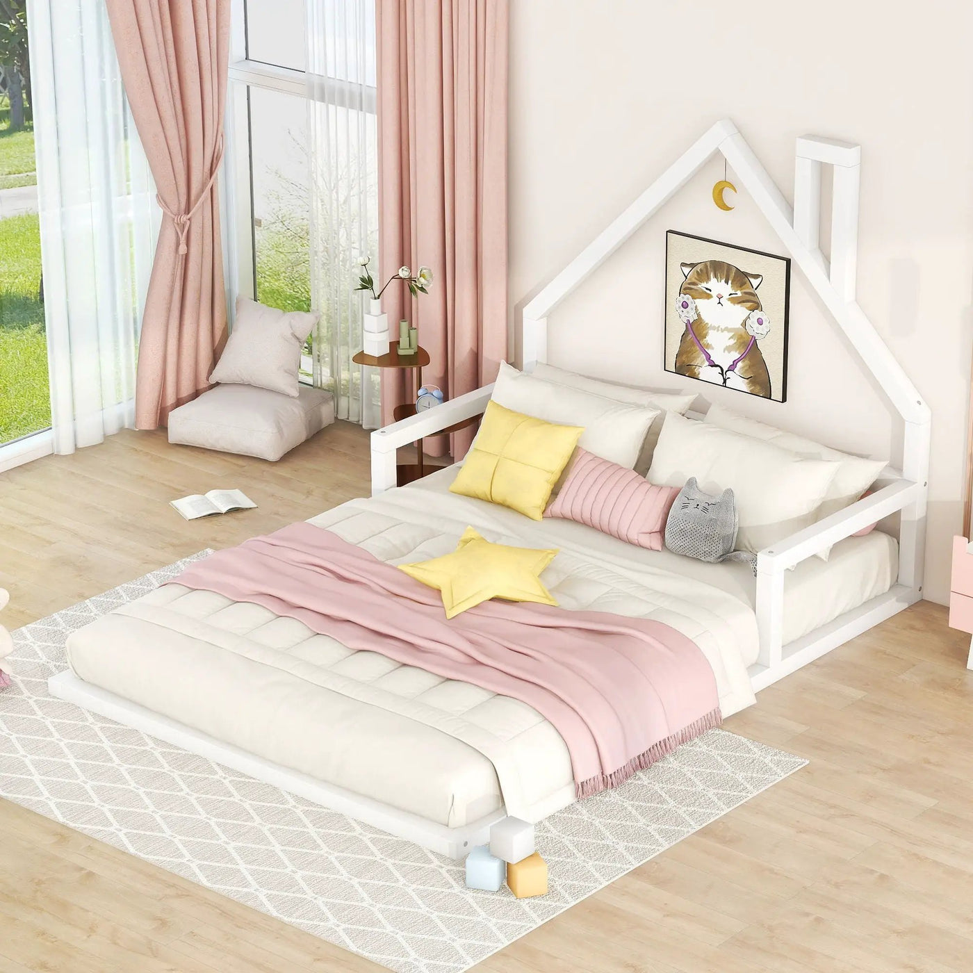 Elegant Floor Bed With House Shaped Headboard by HouseOfZazla