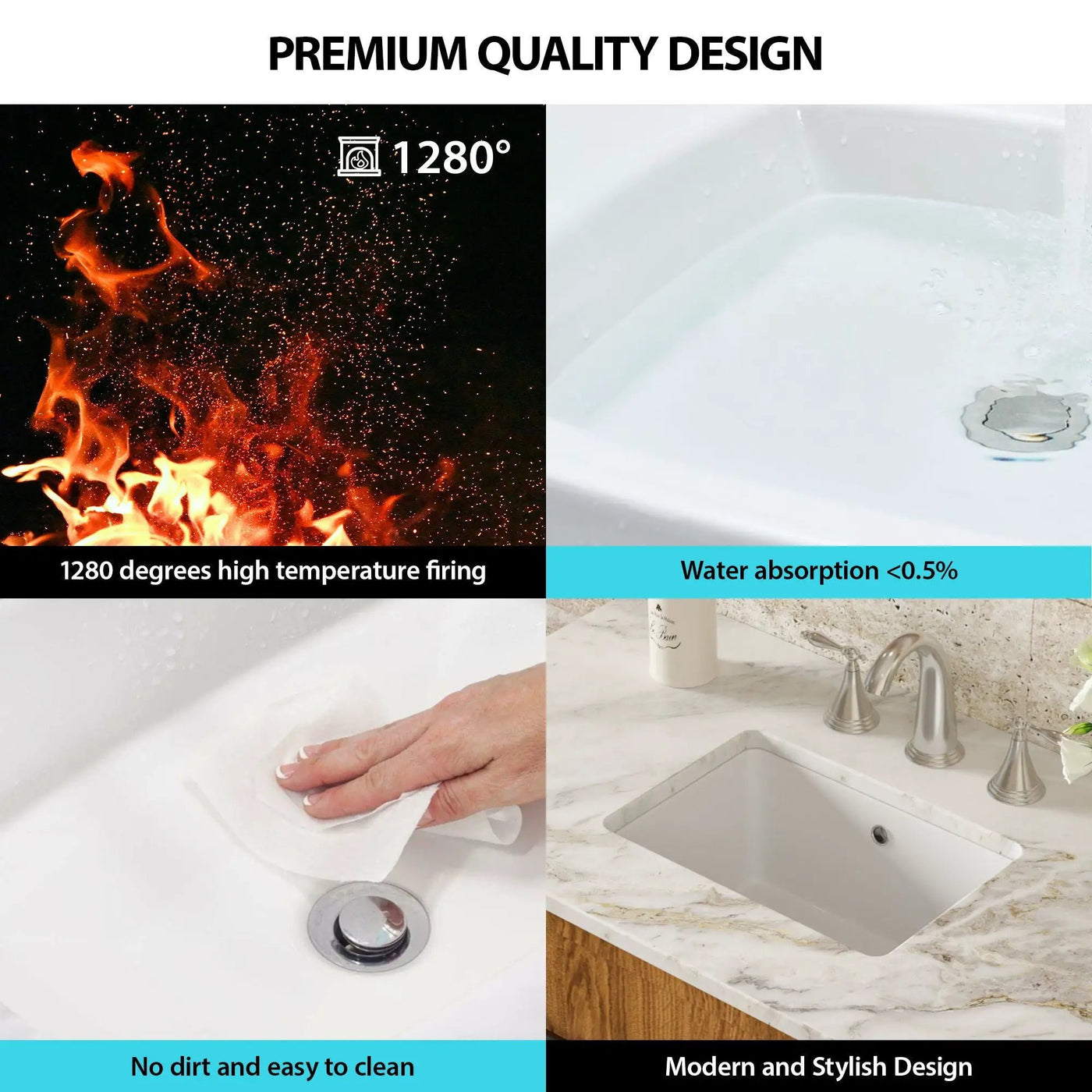 Modern Rectangular Undermount Bathroom Sink With Overflow Ceramic by HouseOfZazla